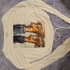 Drawstring graphic crop top